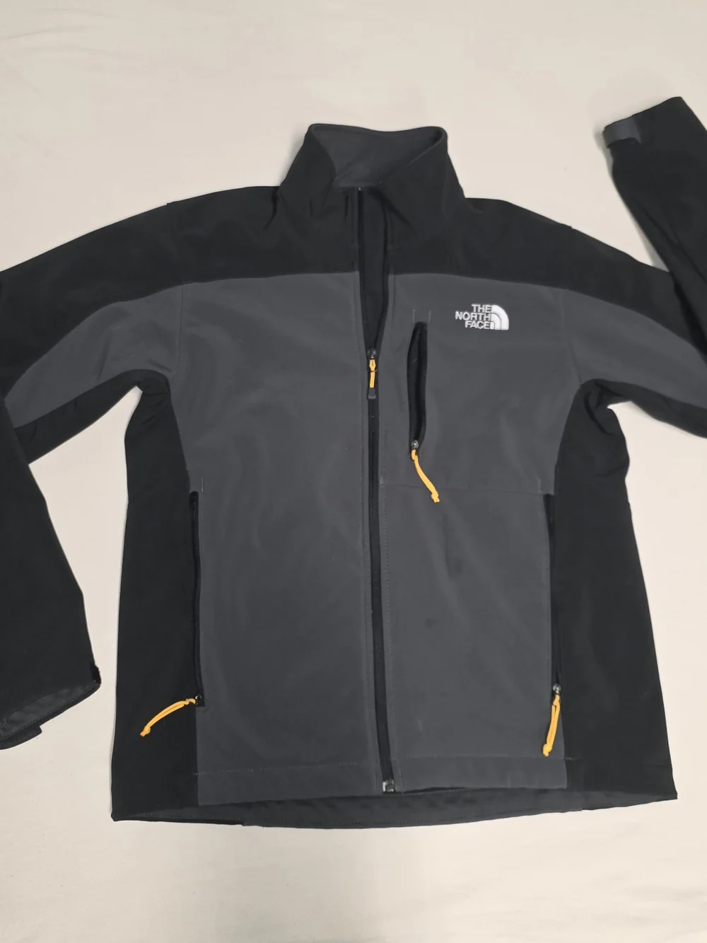 The North Face Men's Jacket - Charcoal and Black with Yellow Accents